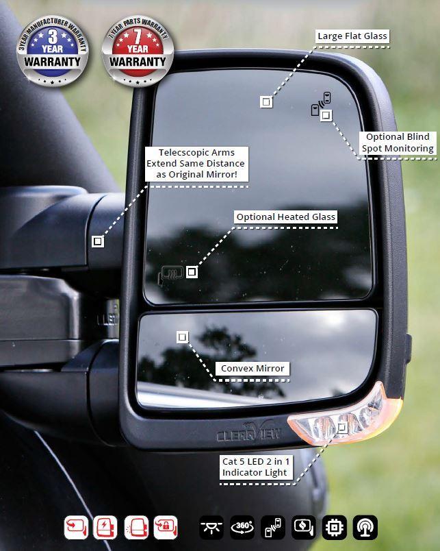 Toyota Landcruiser 200 Series (2015-2021) GX / GXL / Altitude / VX & Sahara Clearview Towing Mirrors
