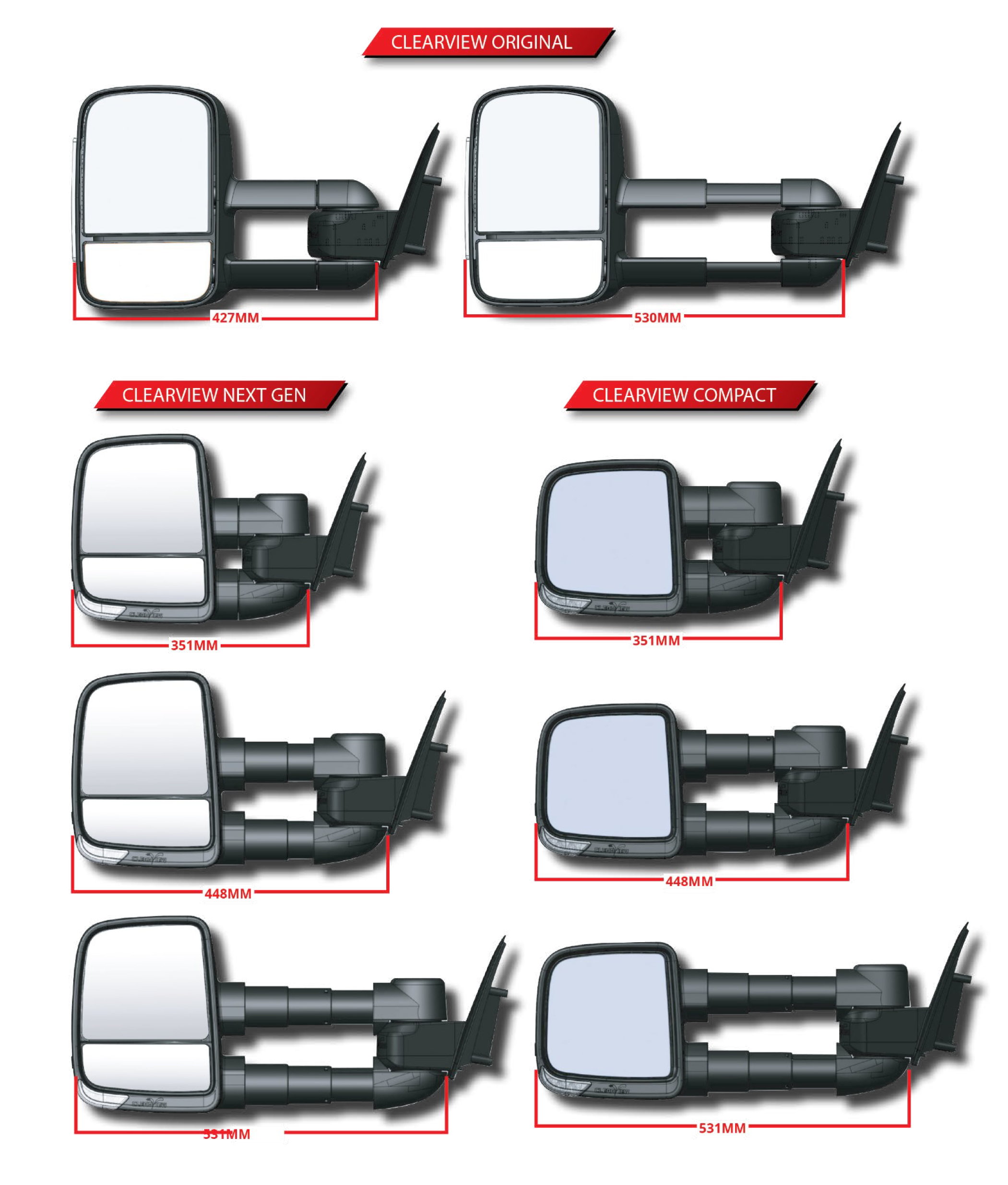 Ford Ranger (2012-2022) PX, PXII, PXIII Clearview Towing Mirrors