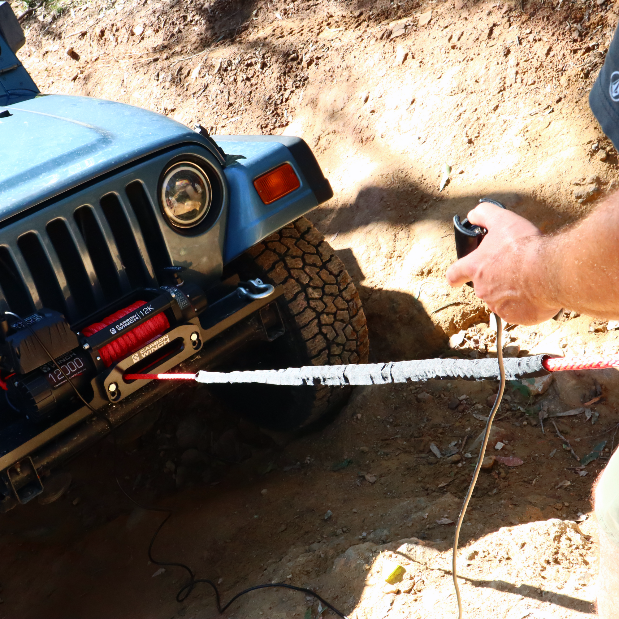 Carbon 12K VER.2 12000lb Electric Winch With Red Synthetic Rope and Hook